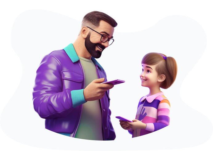 A parent and child using Fampy on their phones