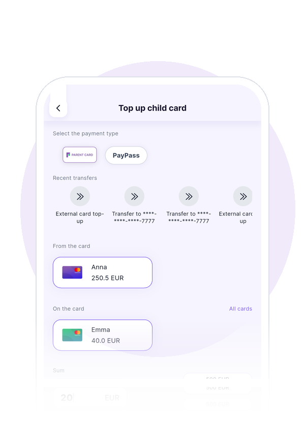 Sending money to a child card
