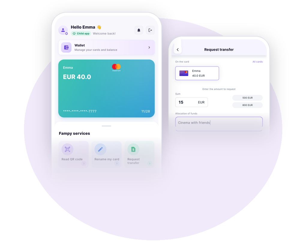 Fampy Kids: card balance and money request